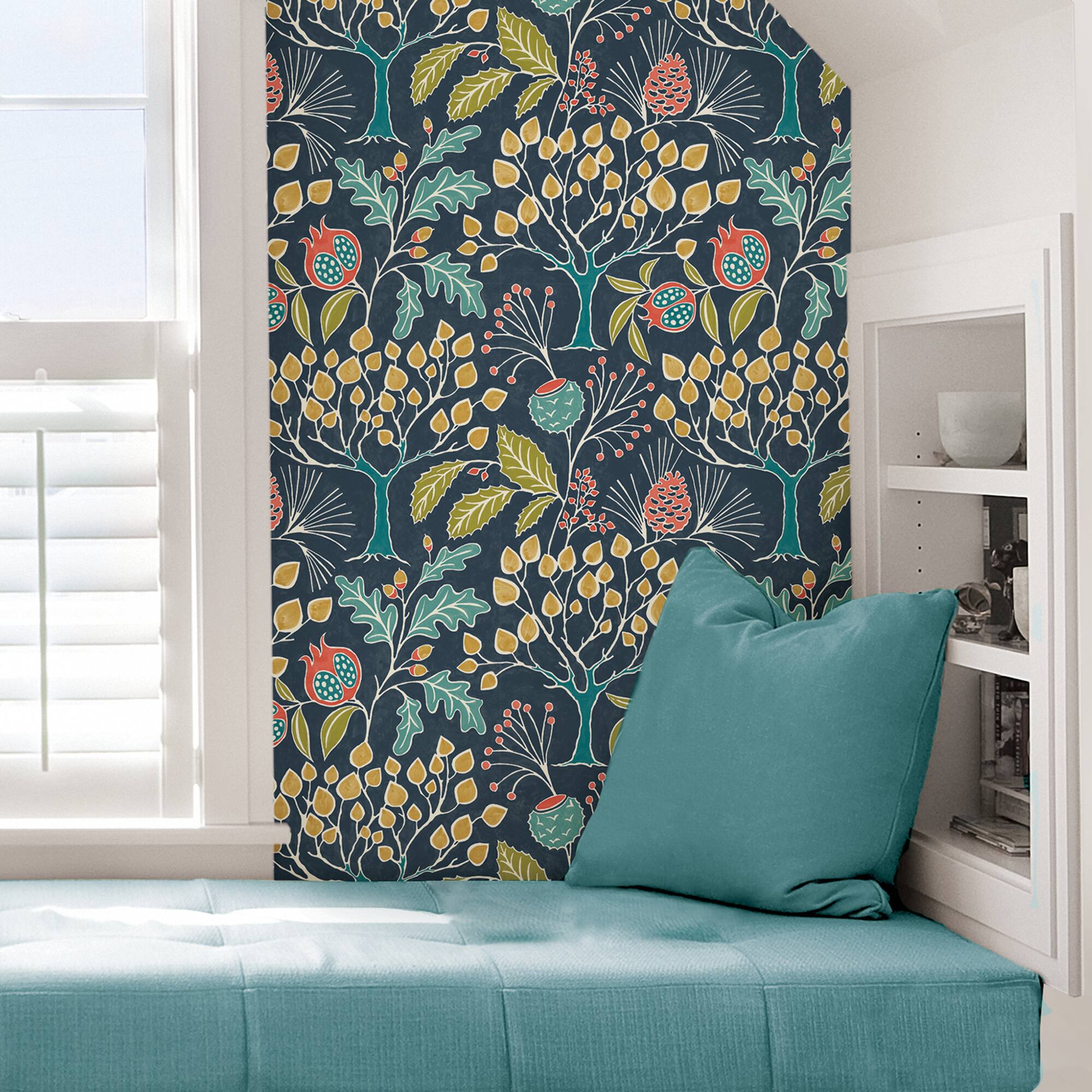 NuWallpaper Groovy Garden Navy Peel & Stick Wallpaper